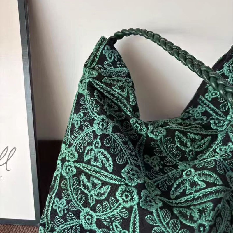 Green Embroidered Canvas Tote Bag - Image 5
