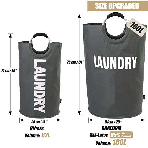 DOKEHOM 160L XX-Large Laundry Basket (7 Colors), Collapsible Laundry Bag, Foldable Laundry Hamper, Folding Washing Bin (Dark Grey, XXL) - Image 3