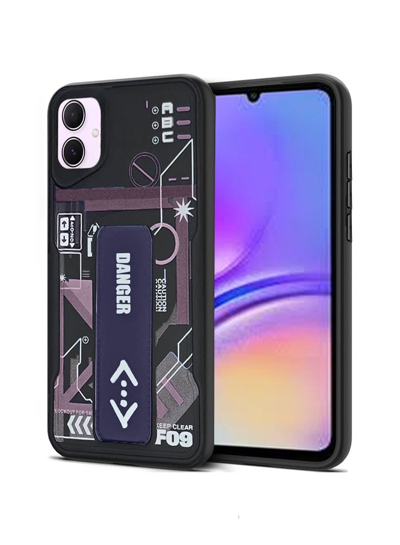 Techie Aesthetic Fashion Silicone Back Case Cover with Magnetic Hand Grip & Kickstand for Samsung Galaxy A05 – Black/Purple  - Image 1
