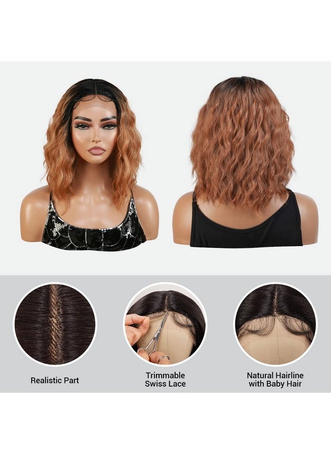 STUDIOCUT BY PROS - Tudiocut By Pros Loose Deep Wave Layered Bob Wig For Black Women 12 Inch Middle Part Swiss Lace Front Curly Wavy Wig Heat Resistant Synthetic Wigs (Dpl006 Ot27Ombre Twotone Honey Blonde) - Image 1