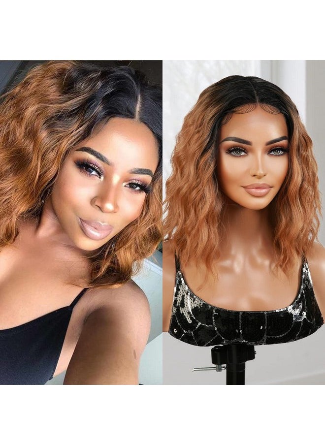 STUDIOCUT BY PROS - Tudiocut By Pros Loose Deep Wave Layered Bob Wig For Black Women 12 Inch Middle Part Swiss Lace Front Curly Wavy Wig Heat Resistant Synthetic Wigs (Dpl006 Ot27Ombre Twotone Honey Blonde) - Image 1