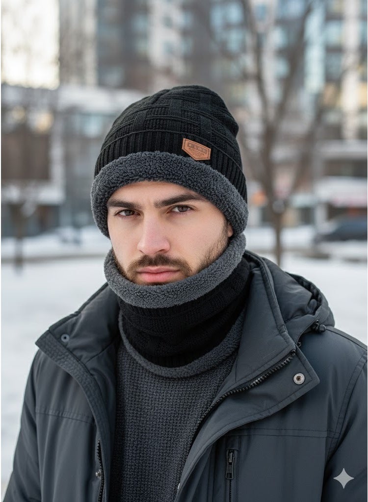 Winter wool hat and scarf set with a soft fur lining — double the warmth, stylish design suitable for men and women, high elasticity and ultimate comfort on cold days - Image 1
