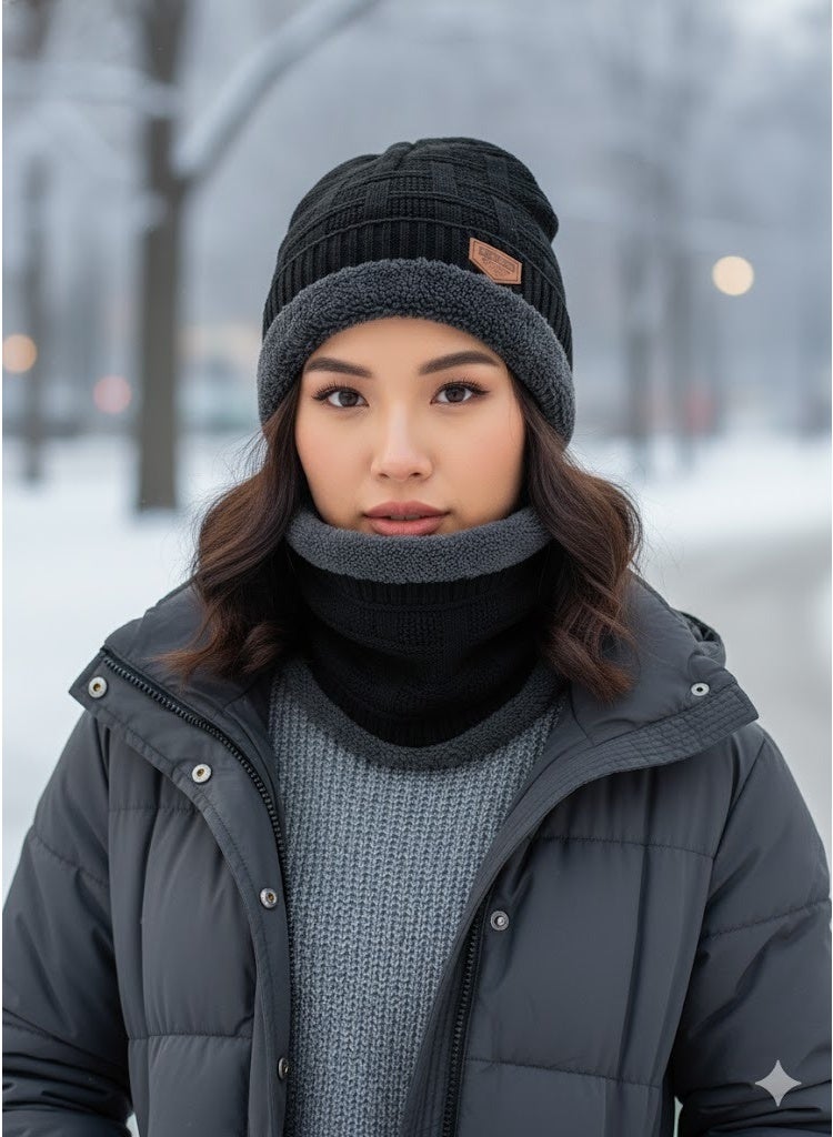Winter wool hat and scarf set with a soft fur lining — double the warmth, stylish design suitable for men and women, high elasticity and ultimate comfort on cold days - Image 2