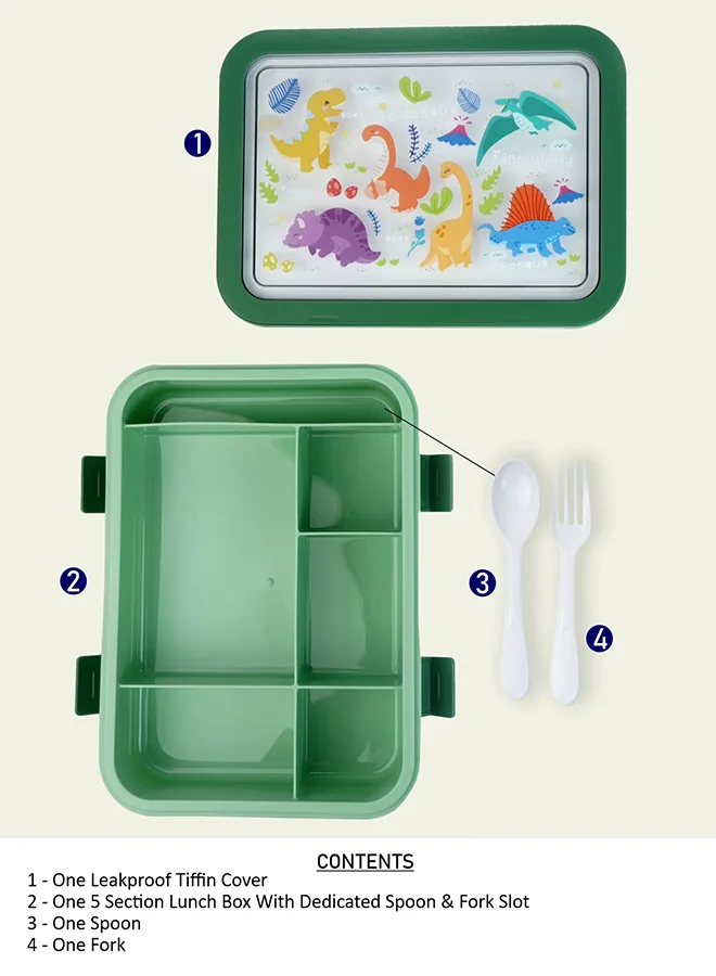 ليتل سربرايز بوكس Little Surprise Box, 2 pcs Dino Lunchbag & 5 section Lunch box for Kids