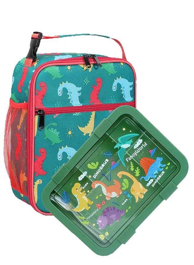 LITTLE SURPRISE BOX Little Surprise Box, 2 pcs Dino Lunchbag & 5 section Lunch box for Kids