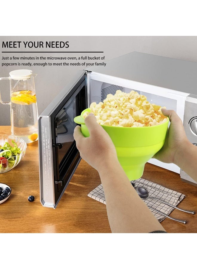 صانعة الفشار المصنوعة من السيليكون في الميكروويف، آلة صنع الفشار مع غطاء ومقابض، وعاء قابل للطي كبير الحجم، خالية من مادة BPA، آمنة للاستخدام في غسالة الأطباق ودرجة حرارة عالية (أخضر) - Image 3