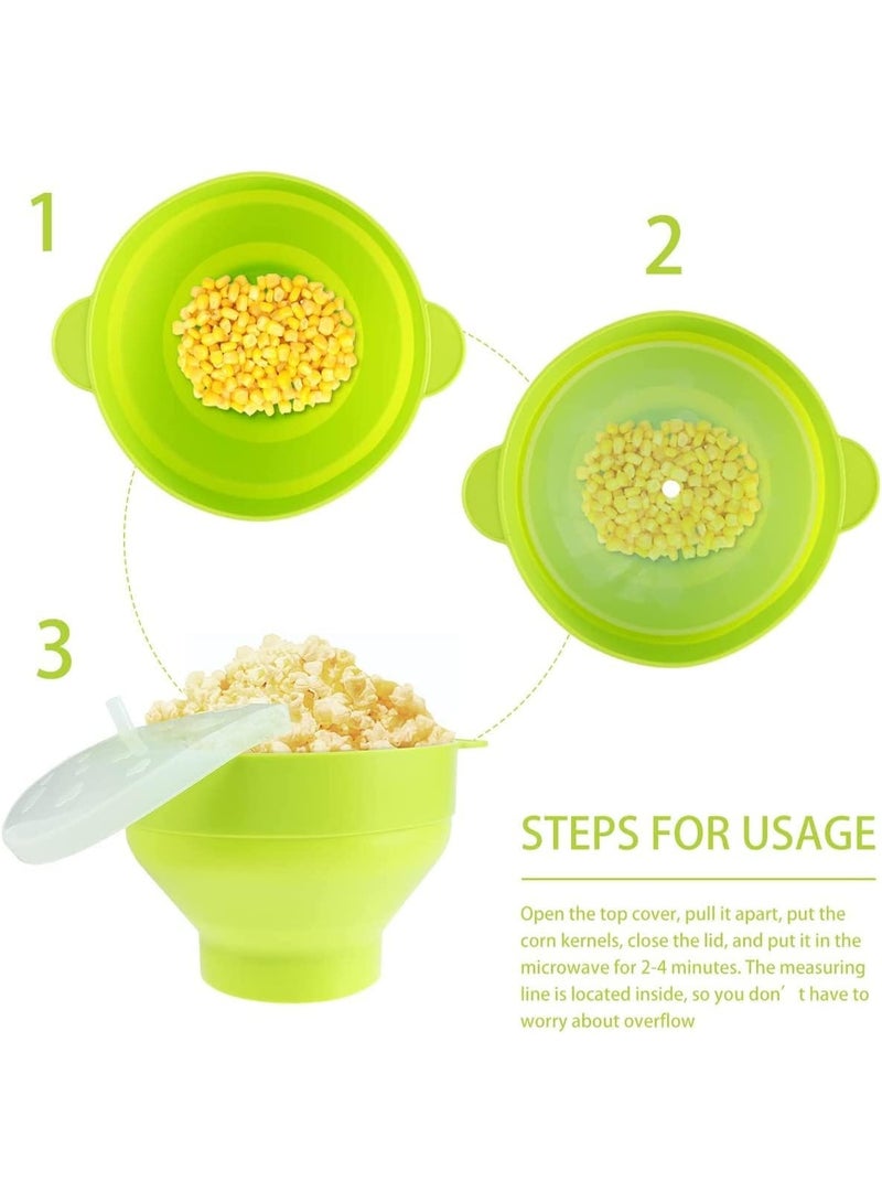 صانعة الفشار المصنوعة من السيليكون في الميكروويف، آلة صنع الفشار مع غطاء ومقابض، وعاء قابل للطي كبير الحجم، خالية من مادة BPA، آمنة للاستخدام في غسالة الأطباق ودرجة حرارة عالية (أخضر) - Image 2