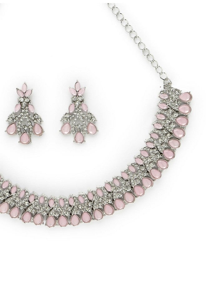سوكهي طقم قلادة من حجر الراين الأبيض الوردي المطلي بالروديوم من Sukkhi Exquisite مع قرط وقلادة مانجتيكا | طقم مجوهرات للنساء (NS105621) - Image 5