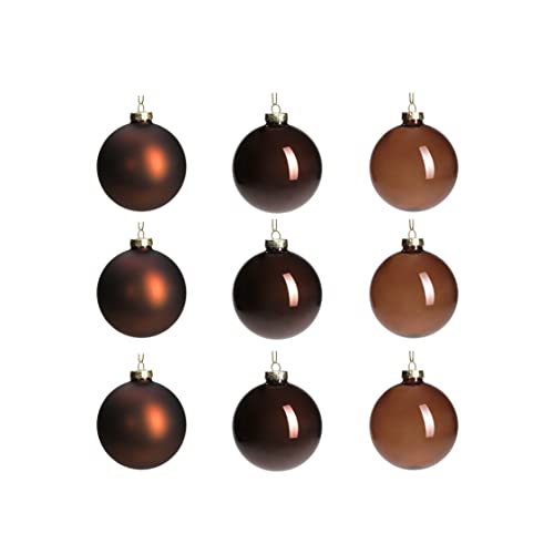 DN DECONATION Brown Glass Christmas Ball Ornaments, Set of 9, 3' Hanging Christmas Baubles for Xmas Tree Decoration, Wedding Party Gift - Image 1
