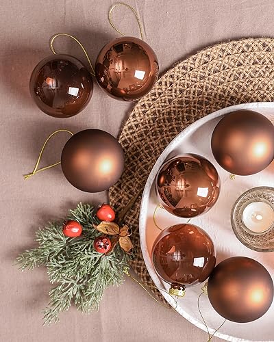DN DECONATION Brown Glass Christmas Ball Ornaments, Set of 9, 3' Hanging Christmas Baubles for Xmas Tree Decoration, Wedding Party Gift - Image 5