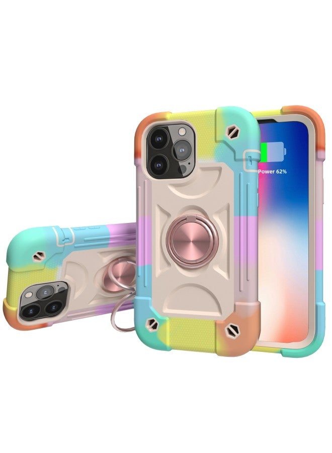 For Iphone 13Pro Phone Case 12 Three-in-One Thickened Full Coverage Drop-Resistant 11 Magnetic Finger Ring Bracket With Airbag-Color:Colorful Beige-Applicable Model:For Iphone6/7/8g/SE2 (Universal)  - Image 2