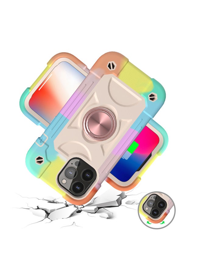 For Iphone 13Pro Phone Case 12 Three-in-One Thickened Full Coverage Drop-Resistant 11 Magnetic Finger Ring Bracket With Airbag-Color:Colorful Beige-Applicable Model:For Iphone6/7/8g/SE2 (Universal)  - Image 4