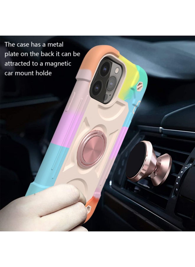 For Iphone 13Pro Phone Case 12 Three-in-One Thickened Full Coverage Drop-Resistant 11 Magnetic Finger Ring Bracket With Airbag-Color:Colorful Beige-Applicable Model:For Iphone6/7/8g/SE2 (Universal)  - Image 5