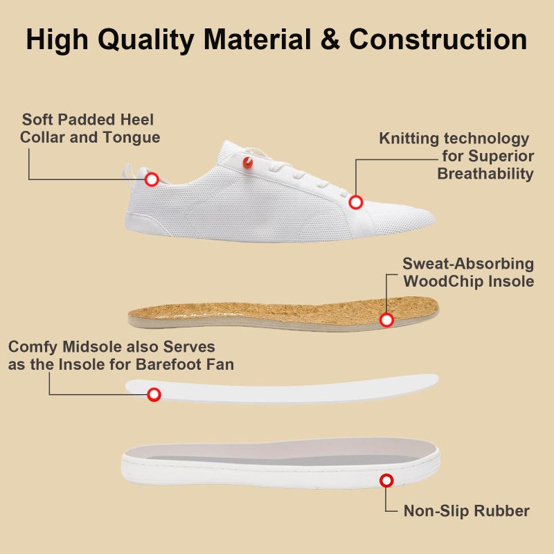 Pulltop Barefoot Wide Toe Box Shoes for Women - Minimalist Sneakers | Zero Drop Sole | Extra Wide Slip on for Walking White Size 6 Wide - Image 4
