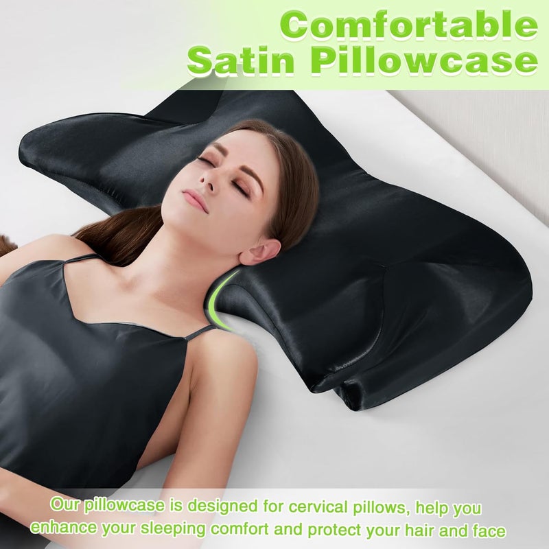 Eychei Satin Pillowcase for Cervical Pillow, Black Silky Cervical Pillow Case Contour Pillow Case Cover with Zipper, Smooth Ergonomic Pillowcase for Neck Pillow Cover - Image 5
