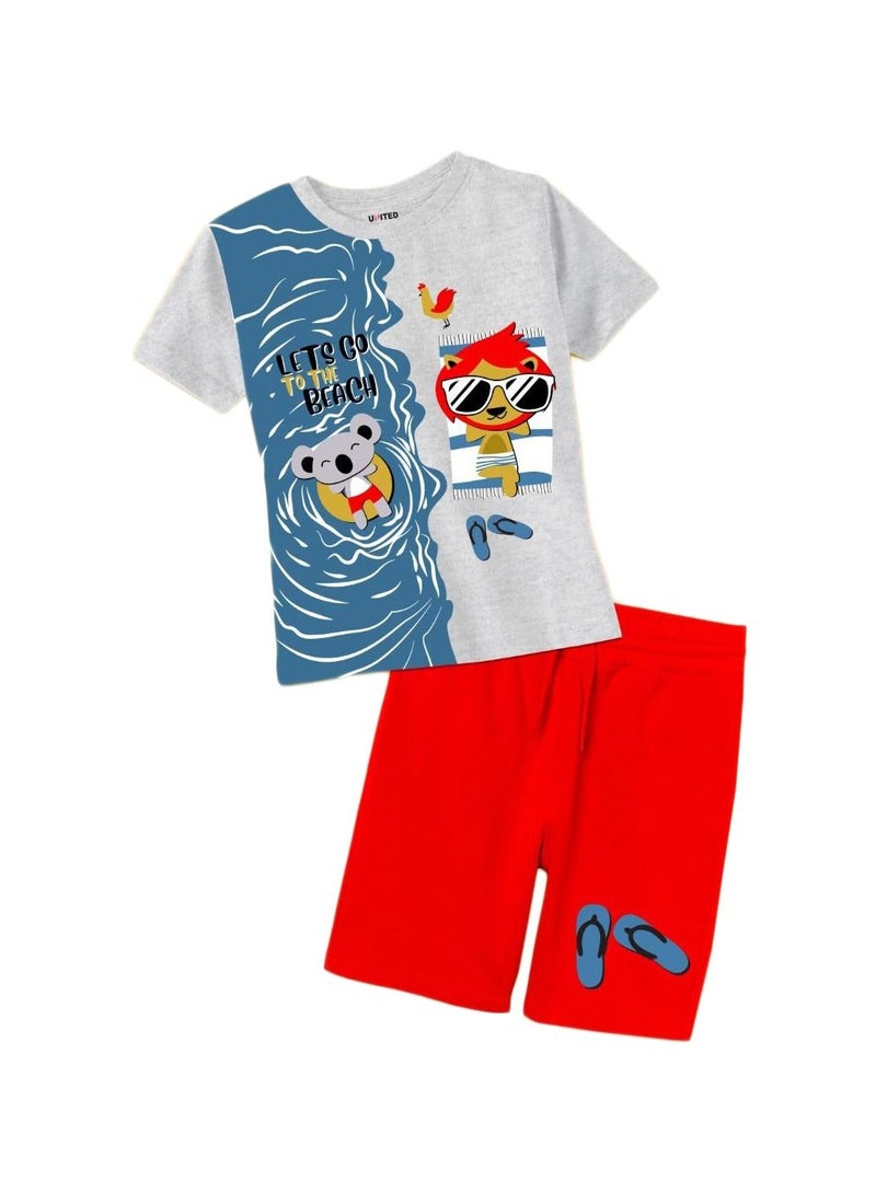 Mermaid kit For boys gray shirt Red shorts 