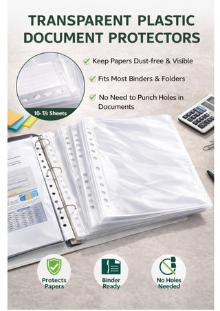 A4 Transparent Perforated File Sleeves 100 Pieces Clear Plastic Document Protectors for Ring Binder Folder - view 2