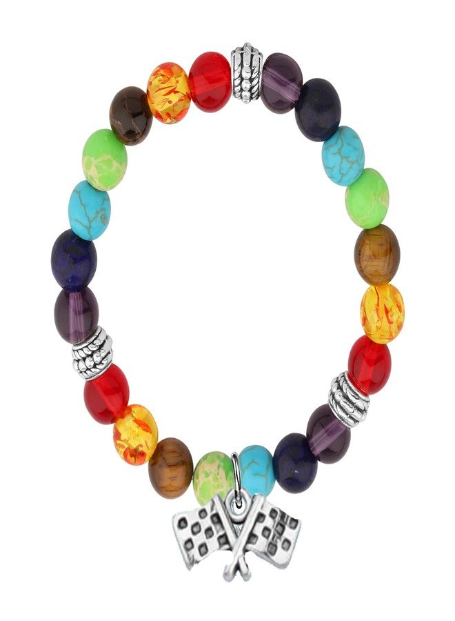 MYOSPARK Racing Bracelet With Flag Charm - Enthusiast Gift for Race Day and Drag Racing (Racing Bead BR) - Image 2