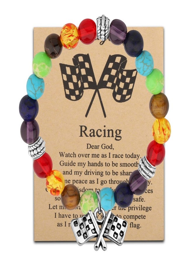 MYOSPARK Racing Bracelet With Flag Charm - Enthusiast Gift for Race Day and Drag Racing (Racing Bead BR) - Image 1
