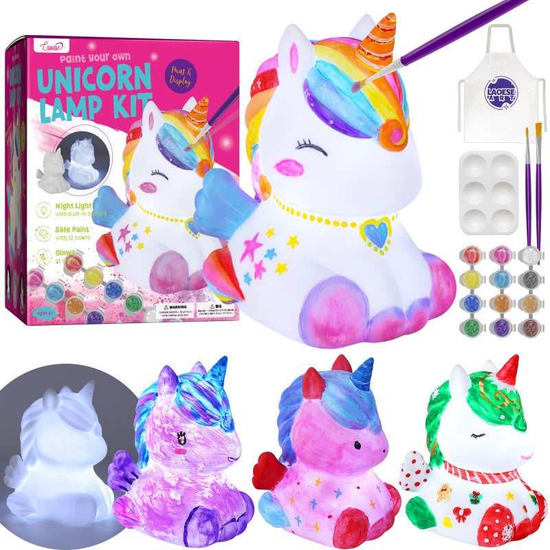 LAOESE Paint Your Own Unicorn Lamp Kit, Art Supplies Arts & Crafts Kit, Painting kit for Kids 6-12, Arts and Crafts for Kids Ages 8-12, Toys Girls Boy Birthday Gift Ages 3 4 5 6 7 8 9 10 11 12+ - Image 1