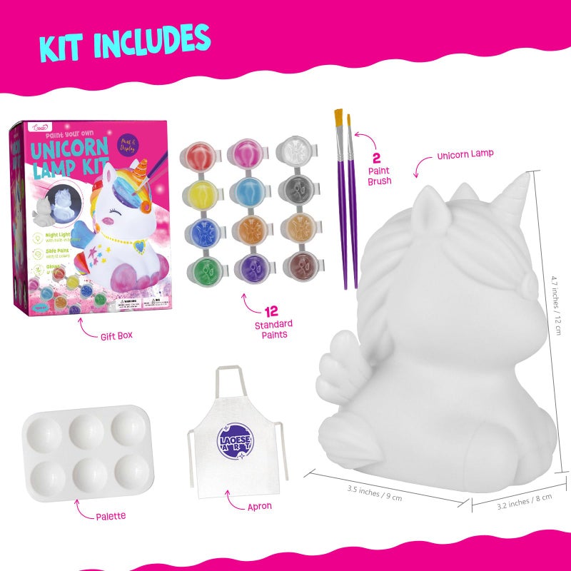 LAOESE Paint Your Own Unicorn Lamp Kit, Art Supplies Arts & Crafts Kit, Painting kit for Kids 6-12, Arts and Crafts for Kids Ages 8-12, Toys Girls Boy Birthday Gift Ages 3 4 5 6 7 8 9 10 11 12+ - Image 3