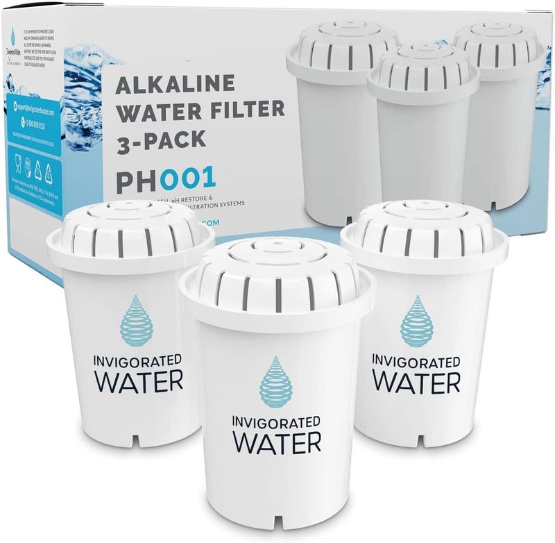 PH001 3Pack Alkaline Water Filter Cartridges  Replacement Cartridge for Invigorated Water Jug  Water Purifier Filtration System for Pure Drinking Water  1136 Liters Capacity