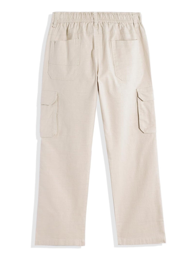 CAVIO Boys Casual Solid Regular Fit Cargo Pants with Multiple Pockets Cream - Image 2