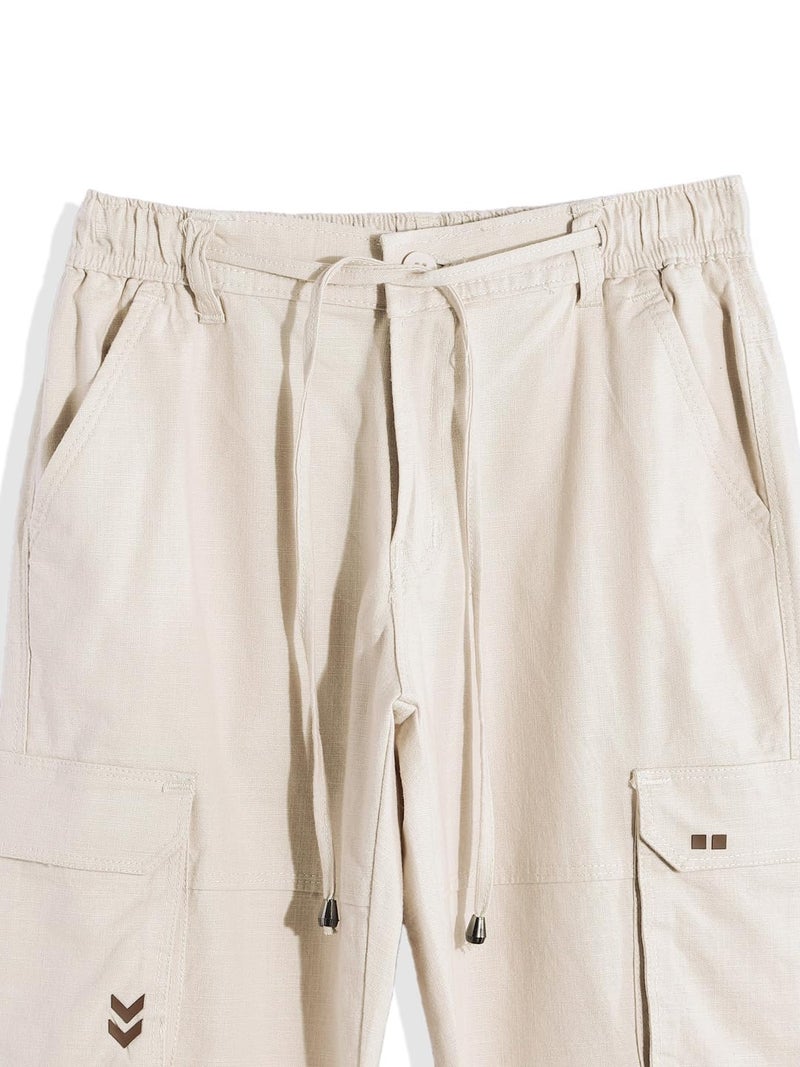 CAVIO Boys Casual Solid Regular Fit Cargo Pants with Multiple Pockets Cream - Image 3