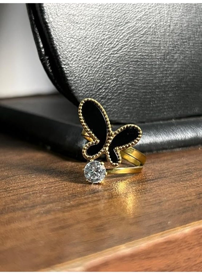 UShop Open butterfly ring from U-Shop, with a clear crystal stone, elegant jewelry with a modern design. - Image 4