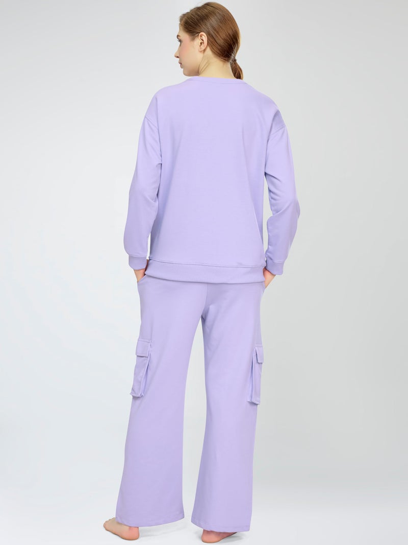 ZEYO Women's Cotton Violet Track Suit Typography Printed Sweatshirt Co-ords set 5824 - Image 4