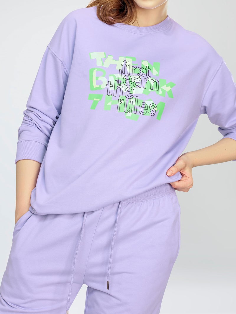 ZEYO Women's Cotton Violet Track Suit Typography Printed Sweatshirt Co-ords set 5824 - Image 2