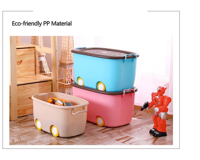 Ash  Roh Ash & Roh Plastic Multi Color Storage Bins With Locking Lids, Handle & Wheels | Stackable Collapsible Storage Box | 25 Lit Container Organizer Toy Storage Box. (Pack Of 3) - Image 5