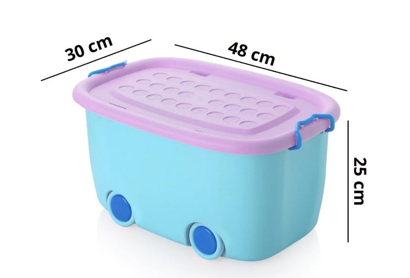 Ash  Roh Ash & Roh Plastic Multi Color Storage Bins With Locking Lids, Handle & Wheels | Stackable Collapsible Storage Box | 25 Lit Container Organizer Toy Storage Box. (Pack Of 3) - Image 2