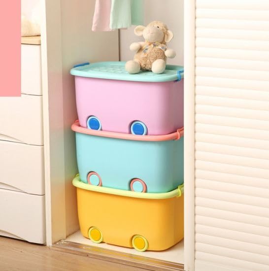 Ash  Roh Ash & Roh Plastic Multi Color Storage Bins With Locking Lids, Handle & Wheels | Stackable Collapsible Storage Box | 25 Lit Container Organizer Toy Storage Box. (Pack Of 3) - Image 3