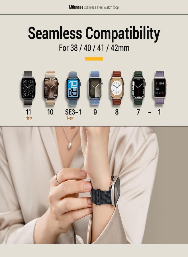MAGEASY Milanese Band for Apple Watch Series 11, SE3 - Magnetic iWatch Bands for Women, Strong Magnets | for 38mm 40mm 41mm 42mm Apple Watch 1-7/8/9/10/11/SE/SE2/SE3 - Image 2