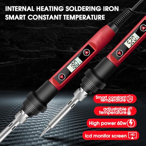 Serplex® Soldering Iron Kit Set 60 Watt Original 220V Fast Heat up, LCD Digital Solder Irons, 180~520°C Adjustable Temperature Soldering Gun Set with 5pcs Extra Tips, for Electrical Repairs, DIY - Image 2