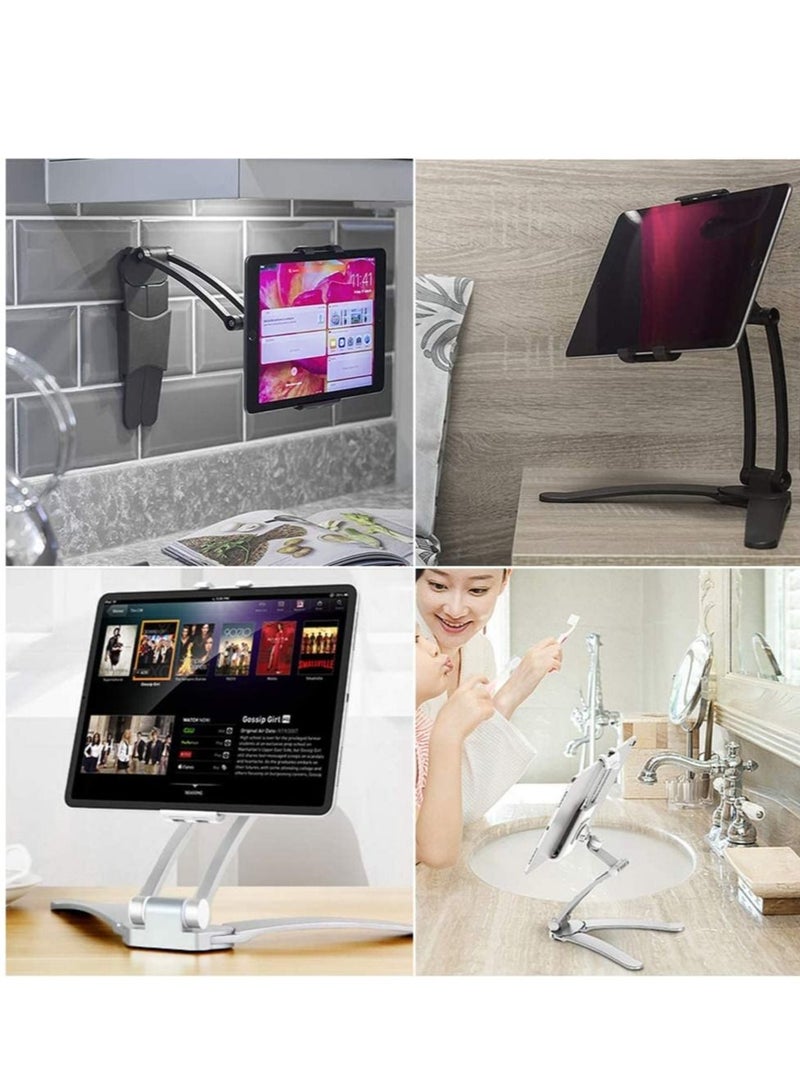 Kitchen Tablet Stand Wall Mount Adjustable, 2-in-1 Wall/Tabletop Desktop Recipe Holder for 4-11 Inch iPad Air Mini, iPhone 14 PRO Max XR X 6 7 8 Plus More Tablets (Black) - Image 2