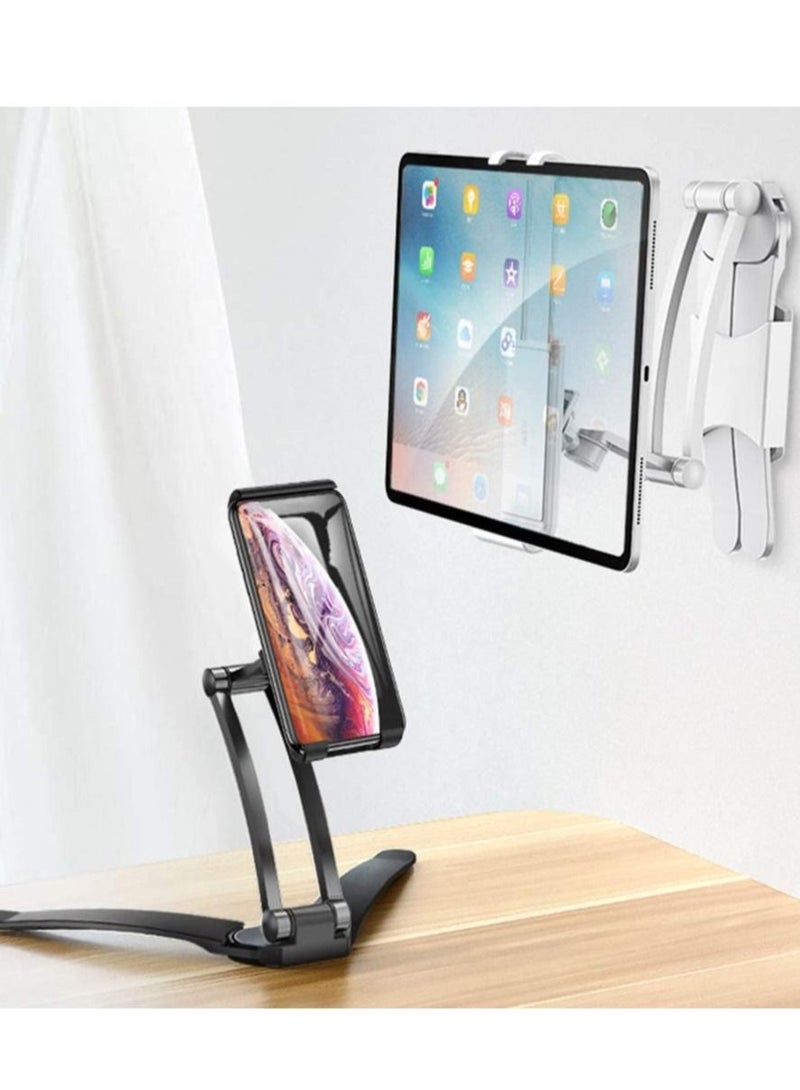 Kitchen Tablet Stand Wall Mount Adjustable, 2-in-1 Wall/Tabletop Desktop Recipe Holder for 4-11 Inch iPad Air Mini, iPhone 14 PRO Max XR X 6 7 8 Plus More Tablets (Black) - Image 3