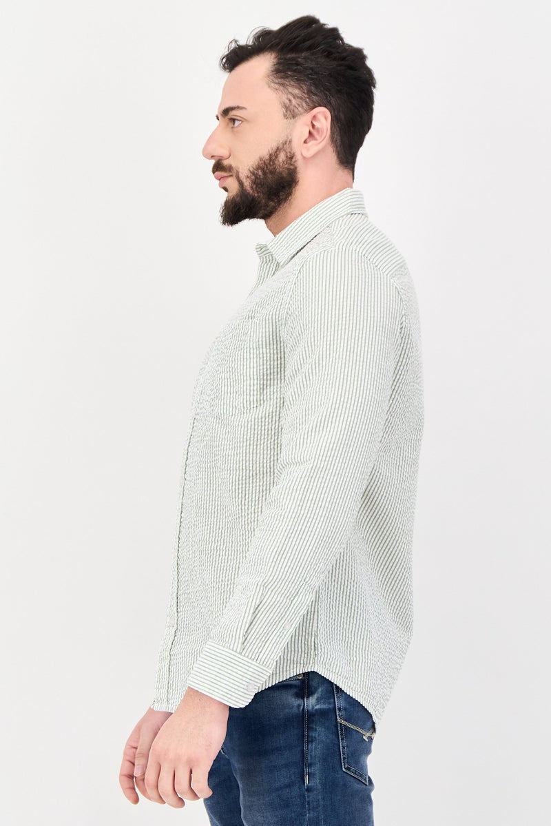 Aeropostale قميص رجالي عادي بأكمام طويلة مخطط، أخضر فاتح - Image 2