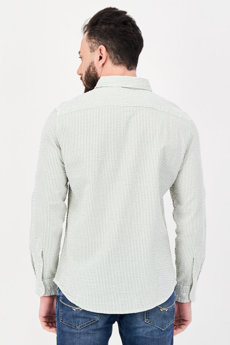 Aeropostale قميص رجالي عادي بأكمام طويلة مخطط، أخضر فاتح - Image 3