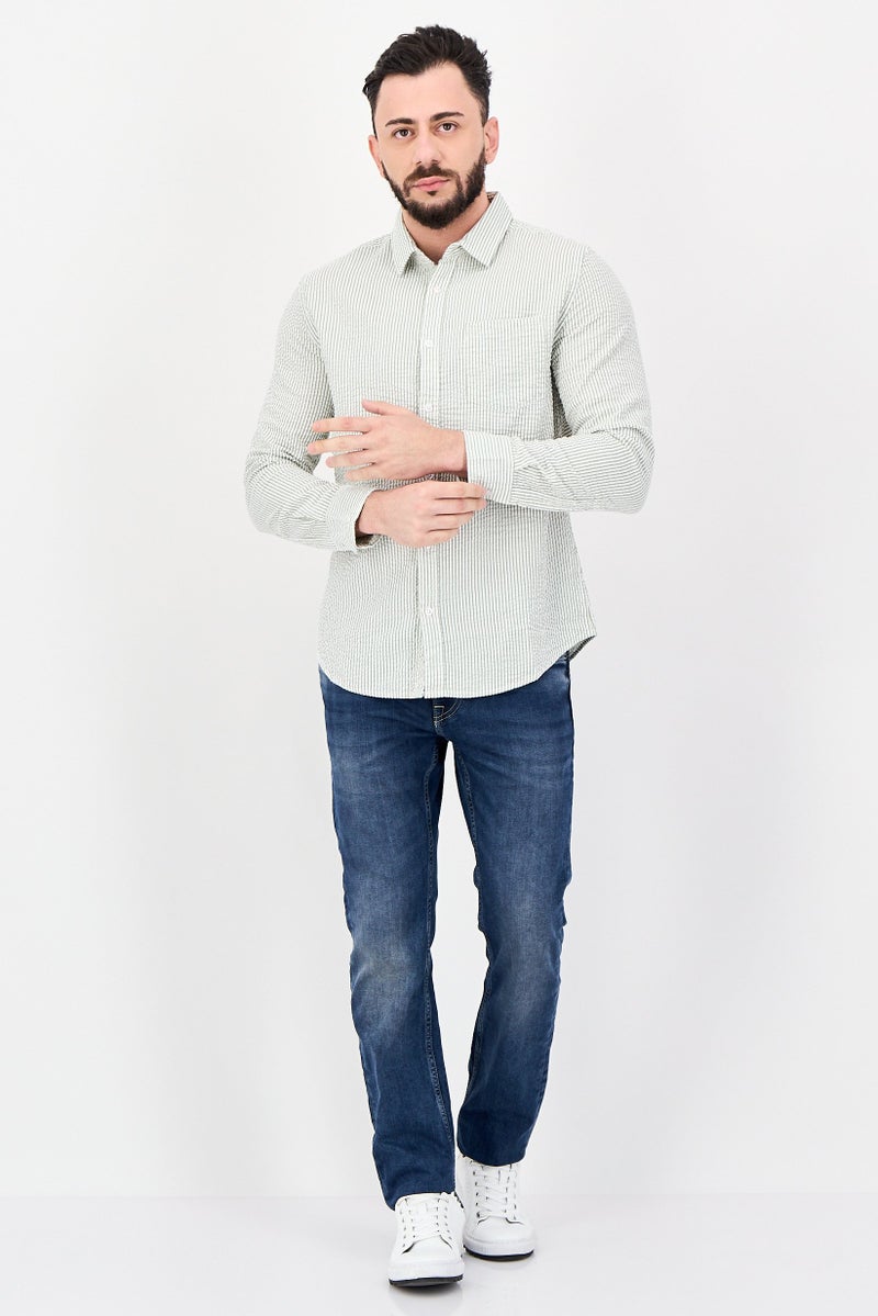 Aeropostale قميص رجالي عادي بأكمام طويلة مخطط، أخضر فاتح - Image 4