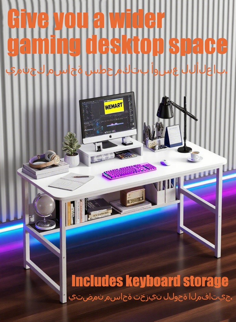 WAMIT Gaming table,Computer Table,Gaming Desk with stand,Suitable for home office desk and studio,Office desk home desk student writing study desk with monitor stand multifunctional office 100*50*75 (white)  - Image 4