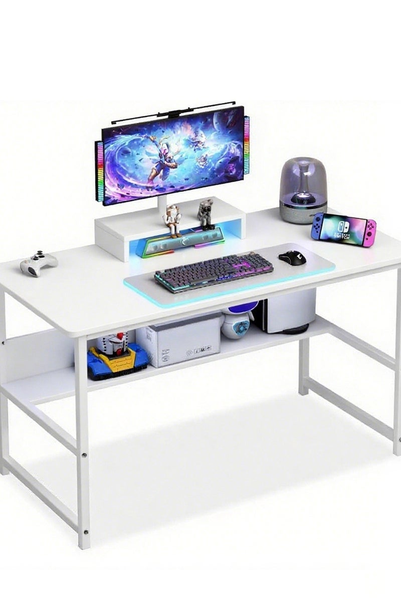 WAMIT Gaming table,Computer Table,Gaming Desk with stand,Suitable for home office desk and studio,Office desk home desk student writing study desk with monitor stand multifunctional office 100*50*75 (white)  - Image 1