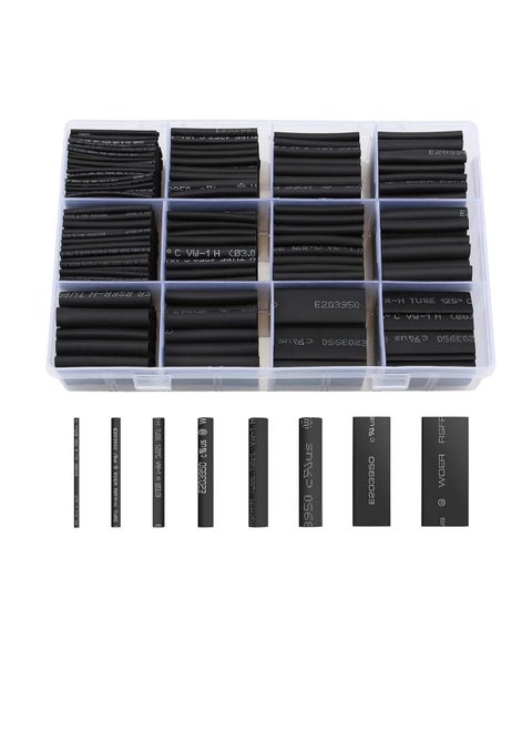ECVV 650Pcs Premium Heat Shrink Tubing Set - Black, 8 Sizes - Assorted Sleeving Tube Wrap Cable Wire Kit for DIY Projects