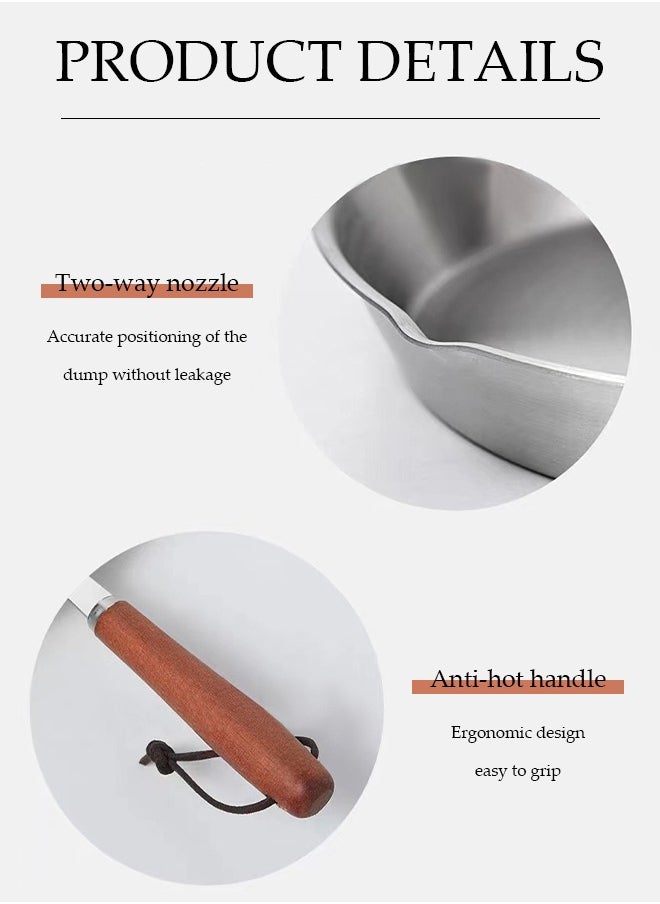 DUNISO - Frying pan, mini stainless steel flat bottomed pan, uncoated and non stick, with wooden handle, suitable for frying eggs, pancakes, hot oil (12cm) - Image 1