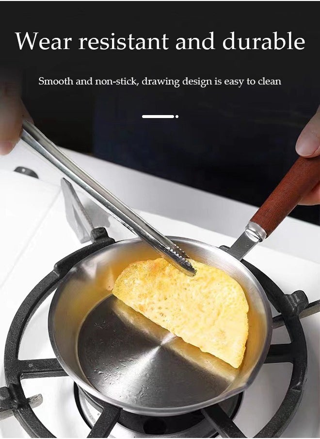 DUNISO Frying pan, mini stainless steel flat bottomed pan, uncoated and non stick, with wooden handle, suitable for frying eggs, pancakes, hot oil (12cm)  - Image 5