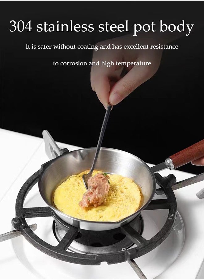 DUNISO Frying pan, mini stainless steel flat bottomed pan, uncoated and non stick, with wooden handle, suitable for frying eggs, pancakes, hot oil (12cm)  - Image 4