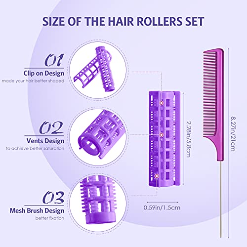 Syhood 28 Pieces Hair Roller 06 Inch Small Size Plastic Hair Rollers Hair Curlers with Steel Pintail Rat Tail Comb for Short Long Hair Styling Tools Purple - Image 3
