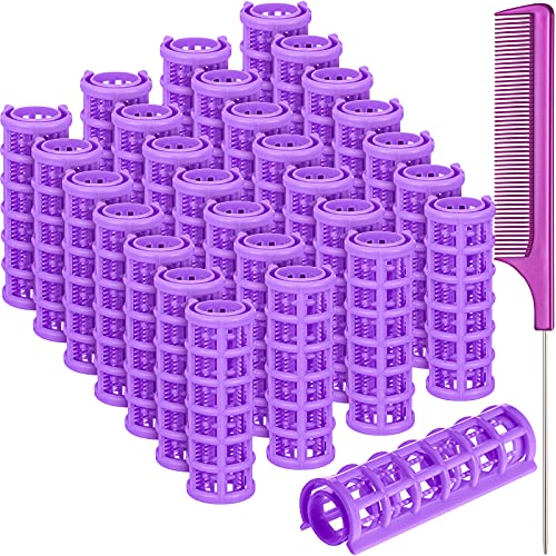 Syhood 28 Pieces Hair Roller 06 Inch Small Size Plastic Hair Rollers Hair Curlers with Steel Pintail Rat Tail Comb for Short Long Hair Styling Tools Purple - Image 1