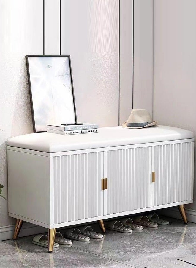 Generic Shoe Bench,Shoe Changing Stool with Padded Seat Cushion,Household Large Capacity Storage Cabinet with 3 Doors - Image 1
